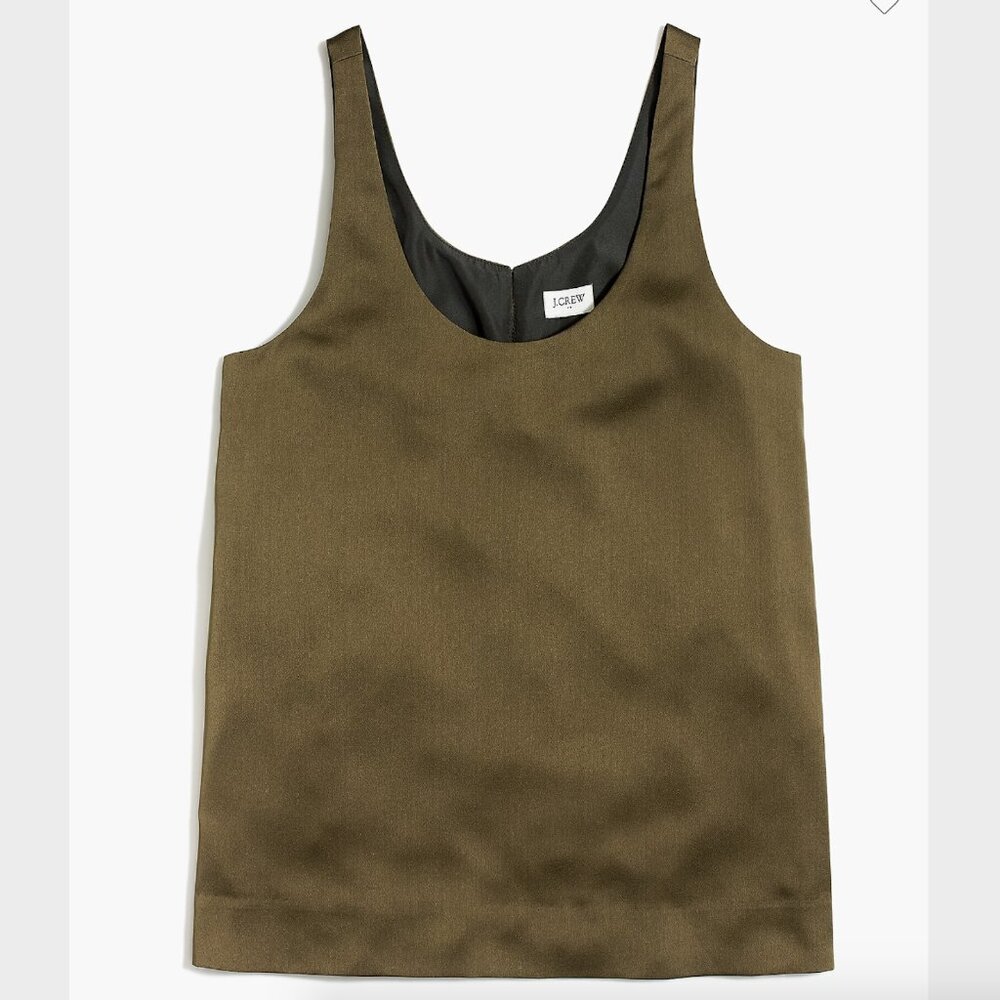 J. Crew Satin Crepe Scoopneck Tank in Tuscan Olive - Size XS